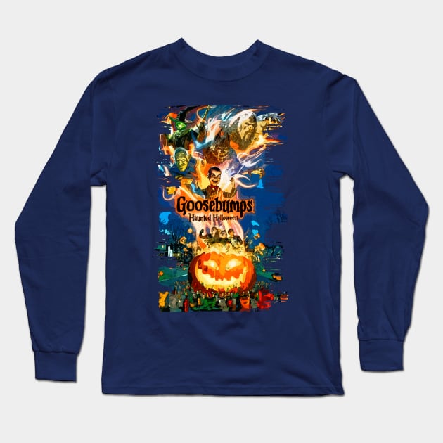 Goosebumps Haunted Halloween Halftoned Long Sleeve T-Shirt by Joker & Angel